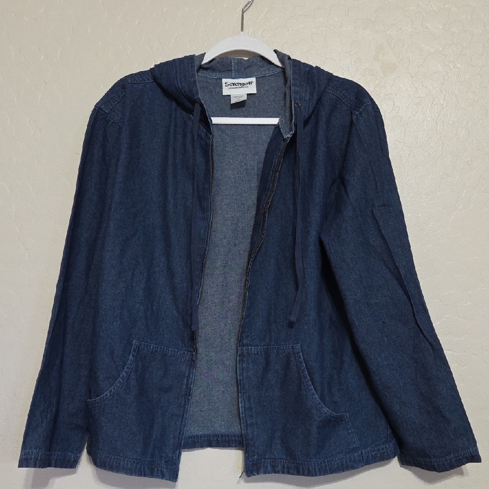 Serengeti Dark Blue Hooded Denim Jacket